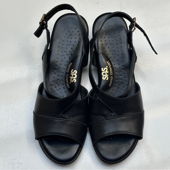 SAS Caress Cross Strap Wedge Sandal Black Size 7 narrow - Picture 1 of 13